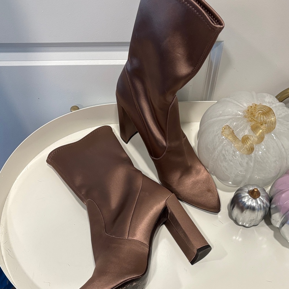 GUC Stuart Weitzman Bronze Satin Sock Boots